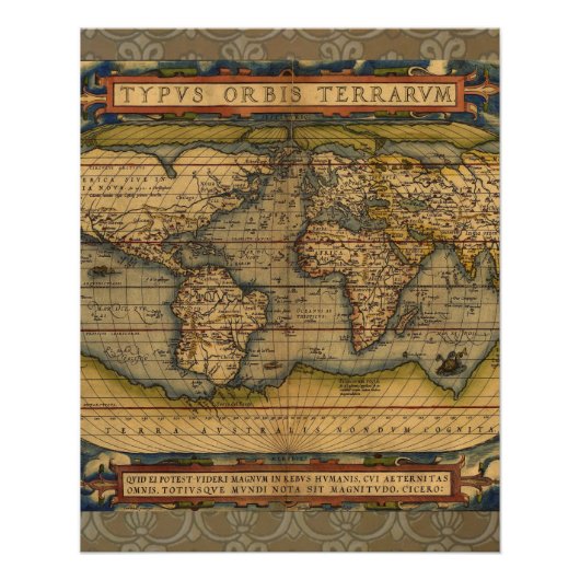 Weltkarte Antique Ortelius Poster (Vorderseite)