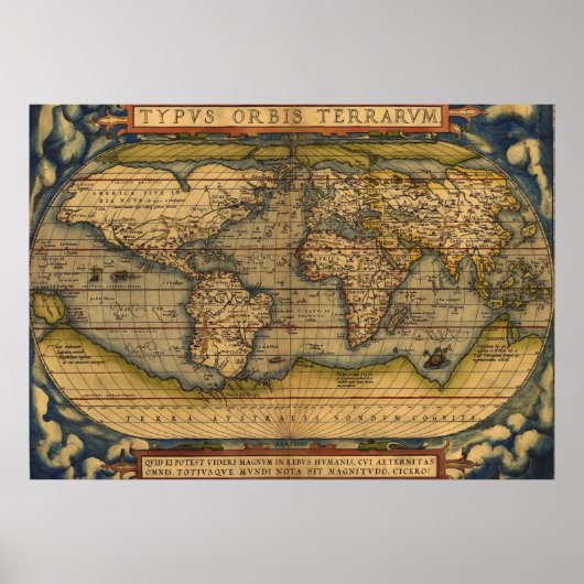 Weltkarte Antique Ortellius Poster (Vorne)