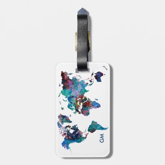 Weltkarte Aquarellmalerei Custom Monogram Gepäckanhänger (Rückseite vertikal)
