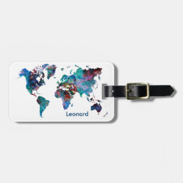 Weltkarte Aquarellmalerei Custom Monogram Gepäckanhänger