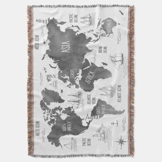 Weltkarte Art Schwarz-weiß Nautic Decke (Vorderseite Vertikal)