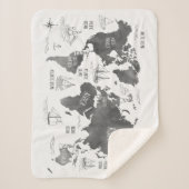 Weltkarte Art Schwarz-weiß Nautic Sherpadecke (Vorderseite)