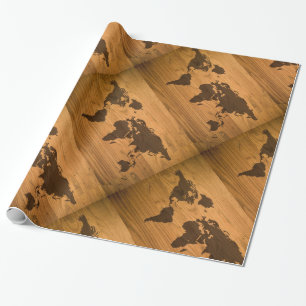 Weltkarte auf hölzernem Korn Geschenkpapier