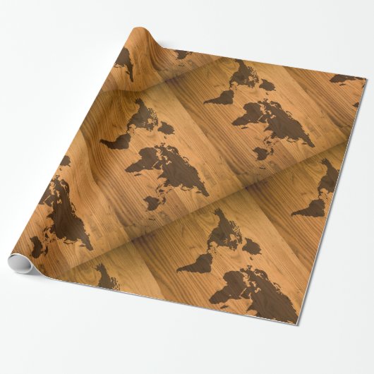 Weltkarte auf hölzernem Korn Geschenkpapier (Ungerollt)