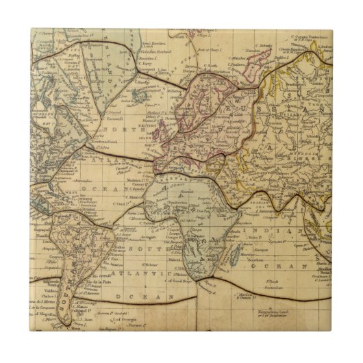 Weltkarte auf Mercators Projektion Fliese (Vorderseite)