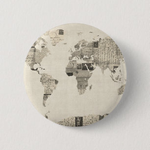 Weltkarte aus alten Postkarten Button