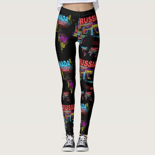 Weltkarte aus Ländernamen Leggings (Vorderseite)