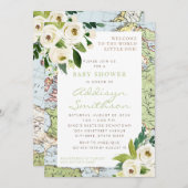 Weltkarte Blumengrenzengeschlecht - Neutrale Babyd Einladung (Vorne/Hinten)