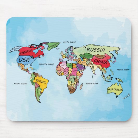 Weltkarte der Aquarellbilder Mousepad (Vorne)