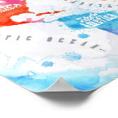 Weltkarte der Aquarellbilder pink blau Poster (Ecke)