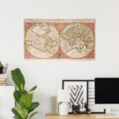 Weltkarte der Doppelhalbkugel, 1587 Poster (Heimbüro)