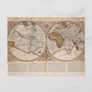 Weltkarte der Doppelhalbkugel, 1587 Postkarte