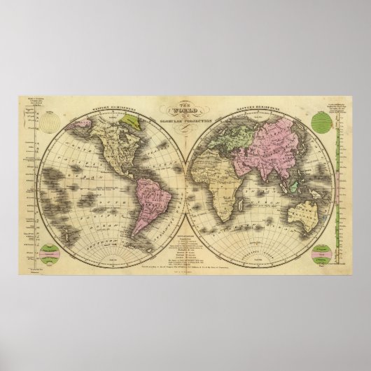 Weltkarte der Doppelhemisphäre Poster (Vorne)