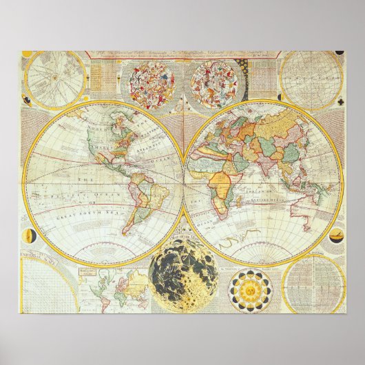 Weltkarte der Doppelhemisphäre Poster (Vorne)