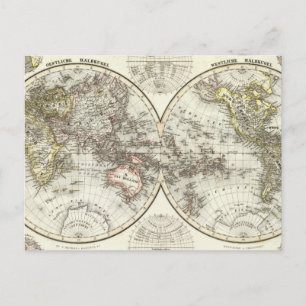 Weltkarte der Doppelhemisphäre Postkarte