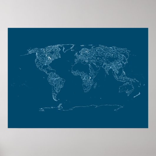 Weltkarte der großen Flüsse, Seen und Küstenlinien Poster (Vorne)
