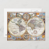 Weltkarte der Halbkugel des 17. Jahrhunderts Postkarte (Vorne/Hinten)