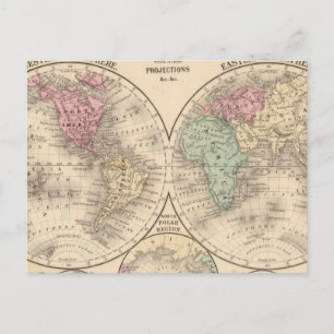 Weltkarte der Hemisphären von Mitchell Postkarte