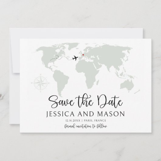 Weltkarte der Hochzeit in Urlaubsort Save the Date Einladung (Vorderseite)