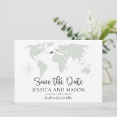 Weltkarte der Hochzeit in Urlaubsort Save the Date Einladung (Stehend Vorderseite)