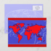 Weltkarte der roten Farben Postkarte (Vorne/Hinten)