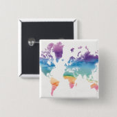 Weltkarte der Wasserfarben Button (Vorne & Hinten)