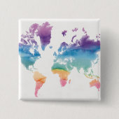 Weltkarte der Wasserfarben Button (Vorderseite)