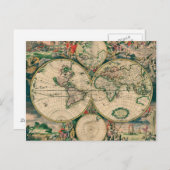 Weltkarte des 17. Jahrhunderts Postkarte (Vorne/Hinten)