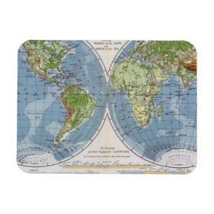 Weltkarte, die Höhen der Landtiefe von Meer zeigt Magnet