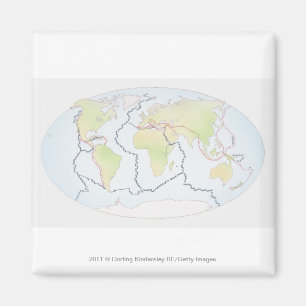 Weltkarte, die Plattenränder zeigt Magnet