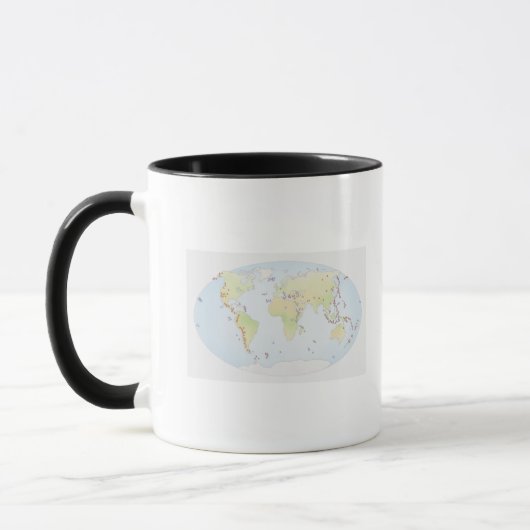 Weltkarte, die Standorte der vulkanischen Tasse (Links)