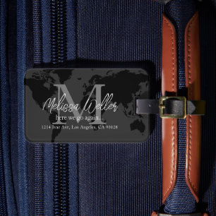 Weltkarte Dunkelgrau Reisende Monogramm Gepäckanhänger