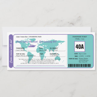 Weltkarte Fahrt zum Geburtstag Boarding Ticket Einladung