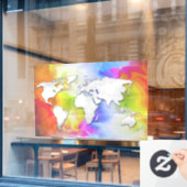 Weltkarte farbenfroh-gelb-rosa weiß fensteraufkleber (Café-Fenster)