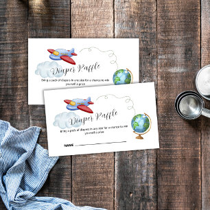 Weltkarte Flugzeug Windel Raffle Baby Shower Begleitkarte