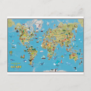 Weltkarte für den Cartoon Postkarte