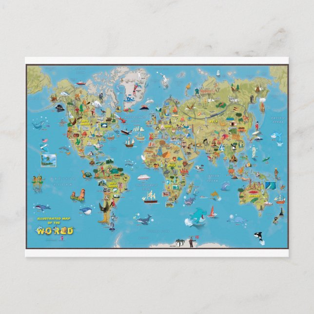 Weltkarte für den Cartoon Postkarte (Vorderseite)