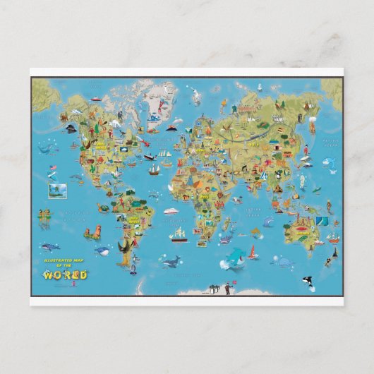 Weltkarte für den Cartoon Postkarte (Vorderseite)