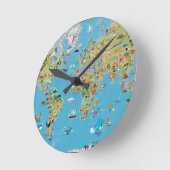 Weltkarte für den Cartoon Runde Wanduhr (Winkel)