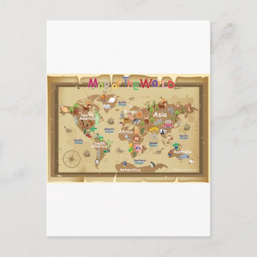 Weltkarte für Kinder - erdige Töne Postkarte (Vorderseite)