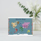 Weltkarte für Kinder mit Flaggen Postkarte (Stehend Vorderseite)