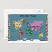 Weltkarte für Kinder mit Flaggen Postkarte (Vorne/Hinten)