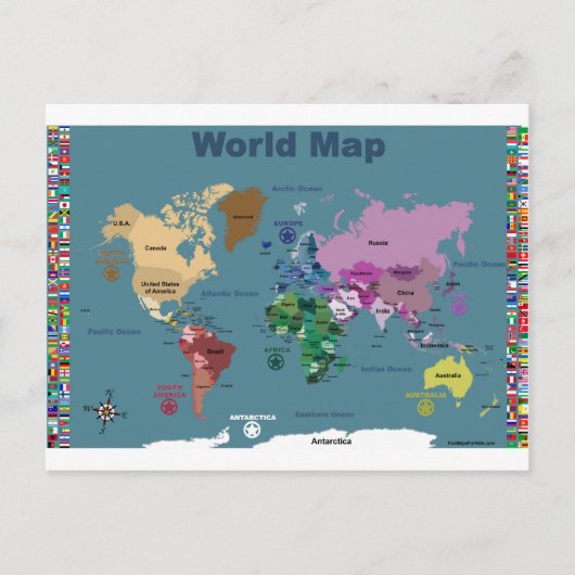 Weltkarte für Kinder mit Flaggen Postkarte (Vorderseite)