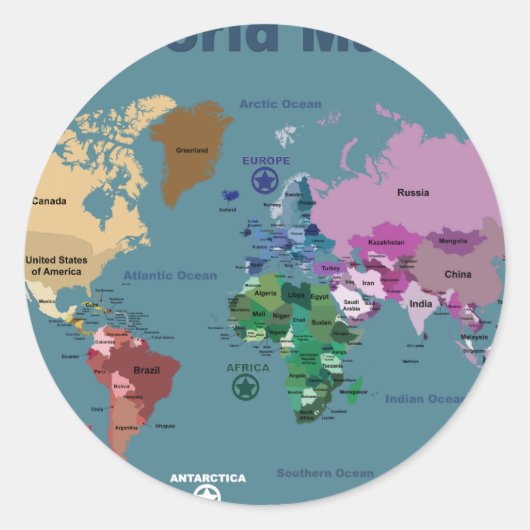 Weltkarte für Kinder mit Flaggen Runder Aufkleber (Vorderseite)
