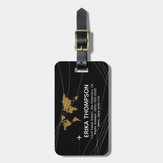 Weltkarte für Schwarz Gepäckanhänger (Vorderseite vertikal)