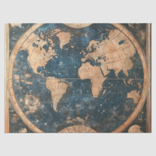 Weltkarte für Vintages Blau und Gold Seidenpapier