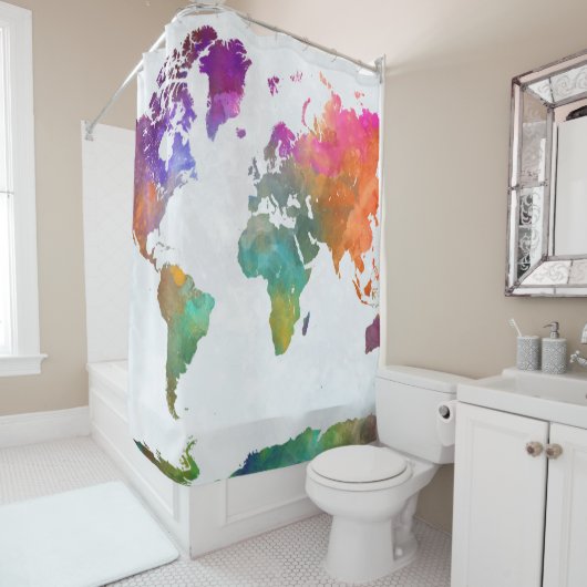 Weltkarte für Wasserfarbe Duschvorhang (Beispiel)