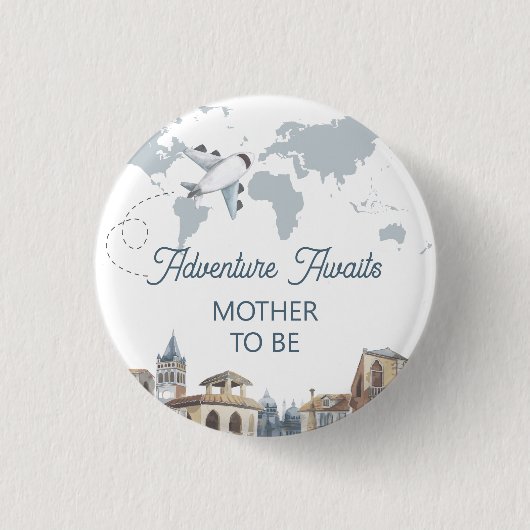 Weltkarte für werdende Mütter Luftfahrt Baby Showe Button (Vorderseite)