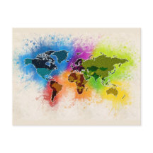 Weltkarte Geografie Wasserfarbener Urlaub Kunst, D