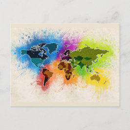 Weltkarte Geografie Wasserfarbener Urlaub Kunst, D Postkarte